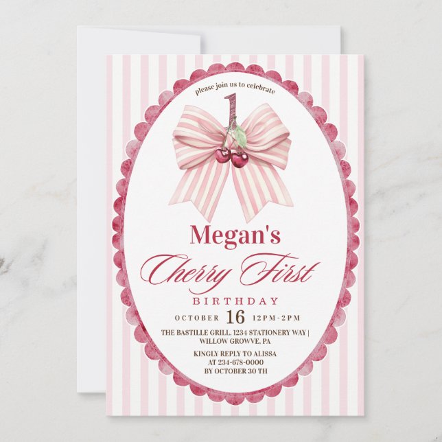 Invitación Primer cumpleaños de Cherry (Anverso)