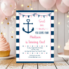 Invitación Primer cumpleaños de Chica de la Marina Rosa
