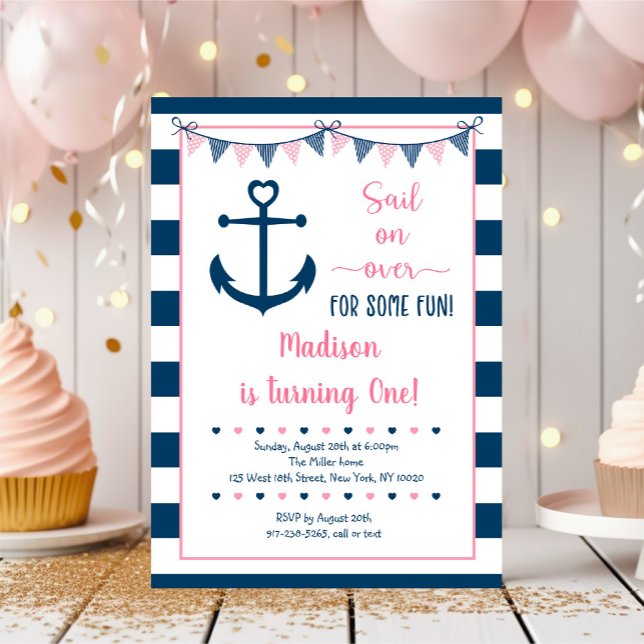 Invitación Primer cumpleaños de Chica de la Marina Rosa (Subido por el creador)