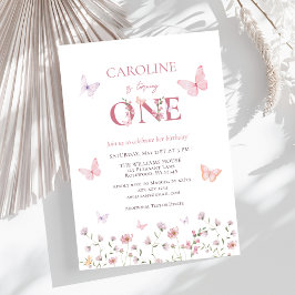 Invitación Primer cumpleaños de Chica de mariposa rosa