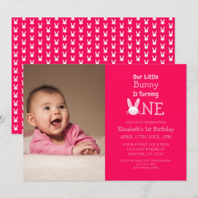 Invitación Primer Cumpleaños de Conejito (Anverso / Reverso)