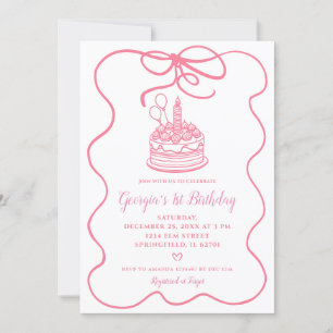 Invitación Primer cumpleaños de Conquette Bow dibujada a mano