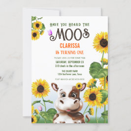 Invitación Primer cumpleaños de Cow Sunflower Chica