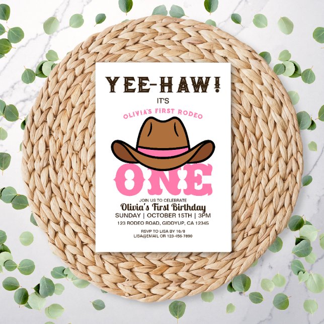 Invitación Primer cumpleaños de Cowgirl Pink Rodeo (Subido por el creador)