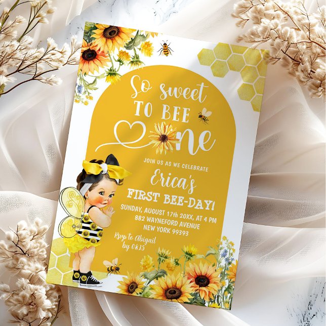 Invitación Primer cumpleaños de cumpleaños de Sunflower Honey (Subido por el creador)