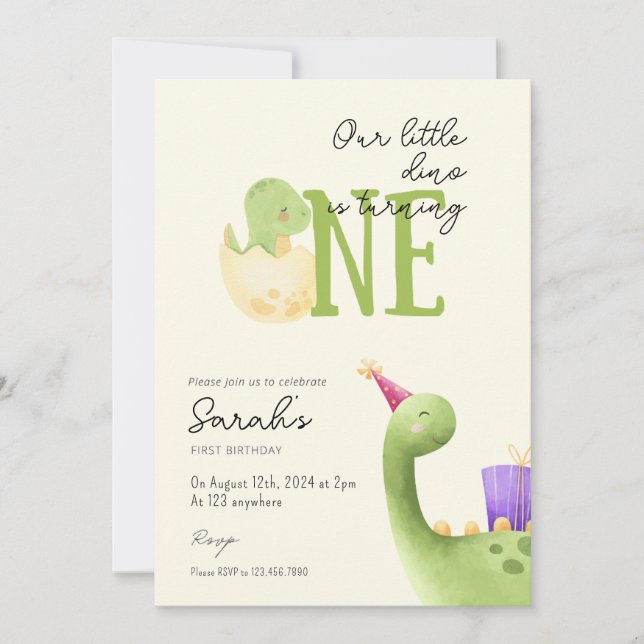 Invitación Primer cumpleaños de Cute Dinosaur (Anverso)