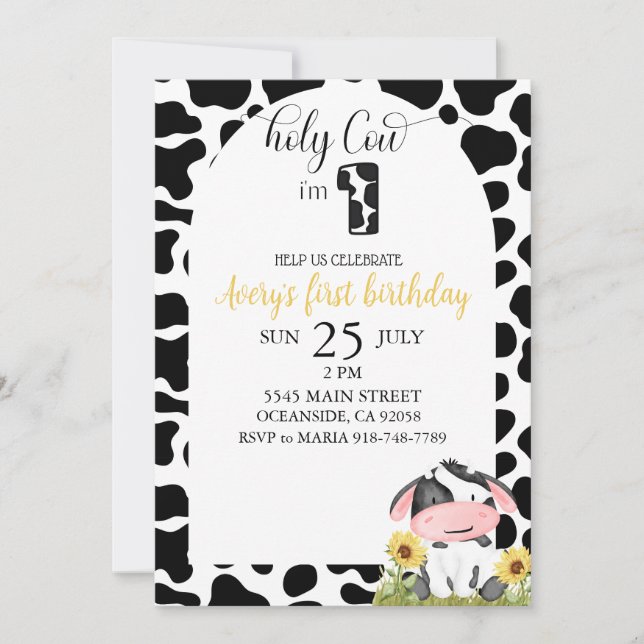 Invitación Primer cumpleaños de Cute Holy Cow (Anverso)