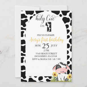 Invitación Primer cumpleaños de Cute Holy Cow