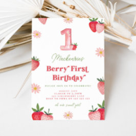 Invitación Primer cumpleaños de Daisy Berry de fresa rosa y r