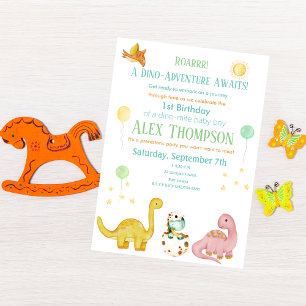 Invitación Primer cumpleaños de Dinosaur Fiesta