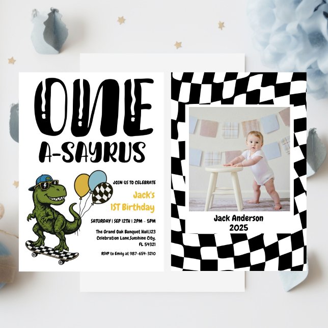 Invitación Primer cumpleaños de Dinosaurio, primer día de pat (Subido por el creador)