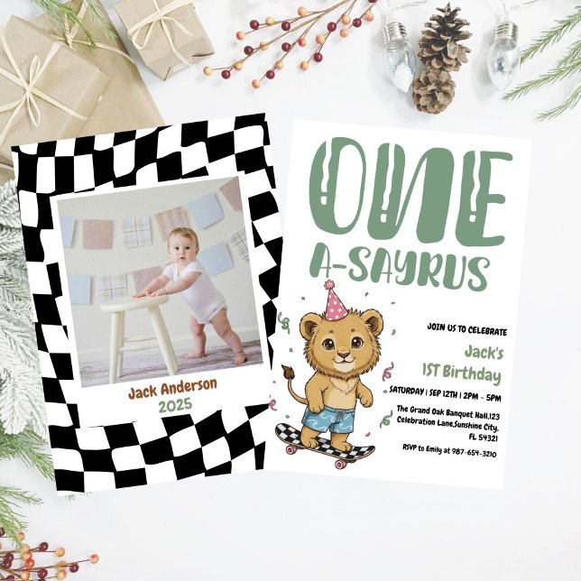 Invitación Primer cumpleaños de Dinosaurio, primer día de pat (Subido por el creador)