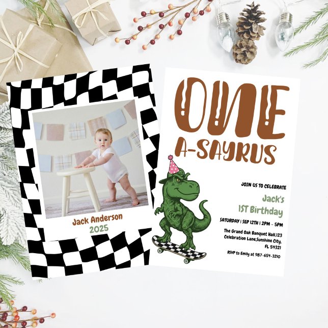 Invitación Primer cumpleaños de Dinosaurio, primer día de pat (Subido por el creador)