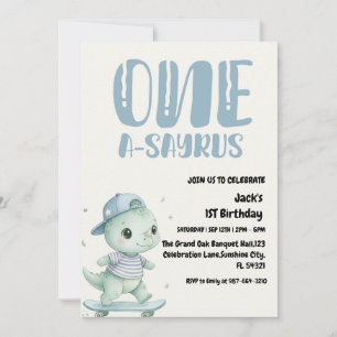 Invitación Primer cumpleaños de Dinosaurio, primer día de pat