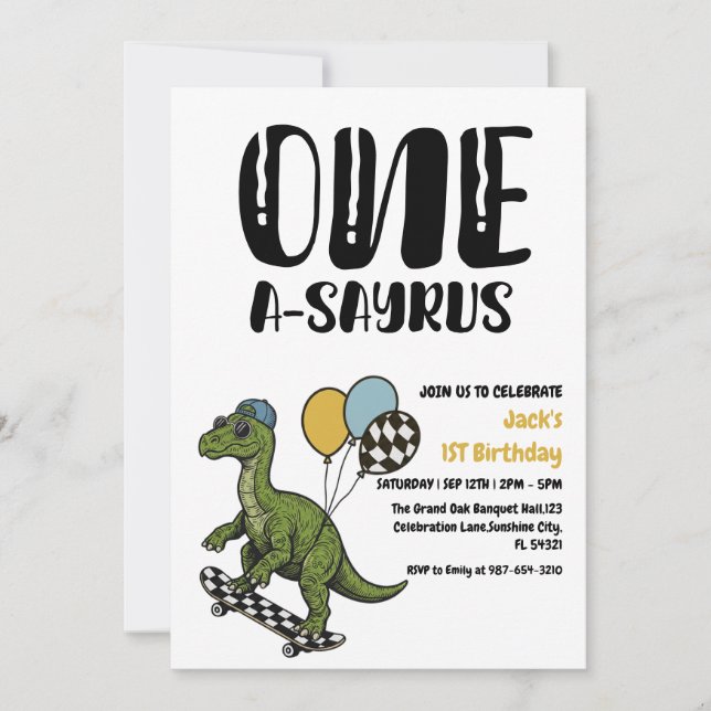 Invitación Primer cumpleaños de Dinosaurio, primer día de pat (Anverso)
