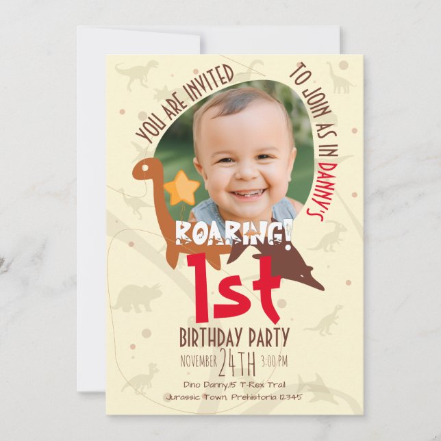 Invitación Primer cumpleaños de dinosaurio ruidoso personaliz (Anverso)