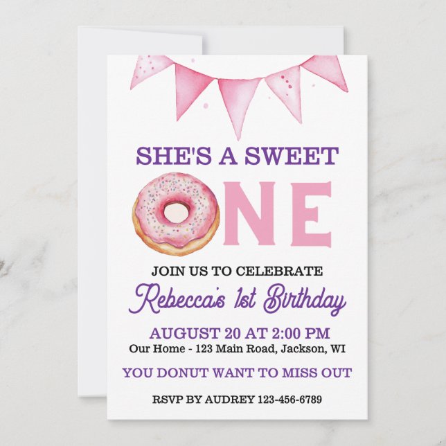 Invitación Primer cumpleaños de Donut (Anverso)