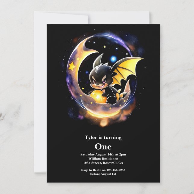 Invitación Primer cumpleaños de Dragon (Anverso)