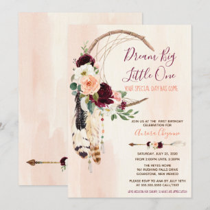 Invitación Primer cumpleaños de Dream Big Peach y Burgundy Bo