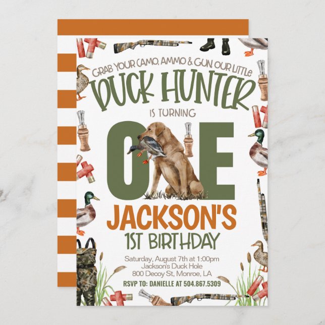 Invitación Primer cumpleaños de Duck Hunter (Anverso / Reverso)