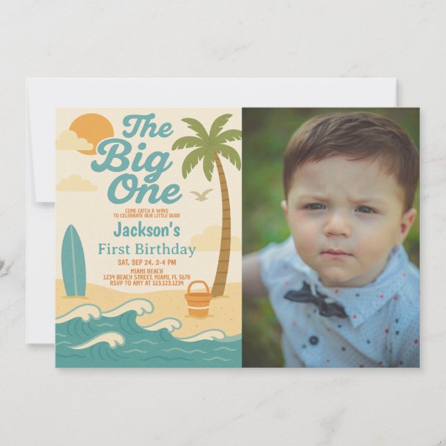 Invitación Primer cumpleaños de Editable Boy's The Big One Su (Anverso)