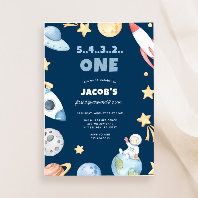 Invitación Primer cumpleaños de explosión en el espacio exter (Subido por el creador)