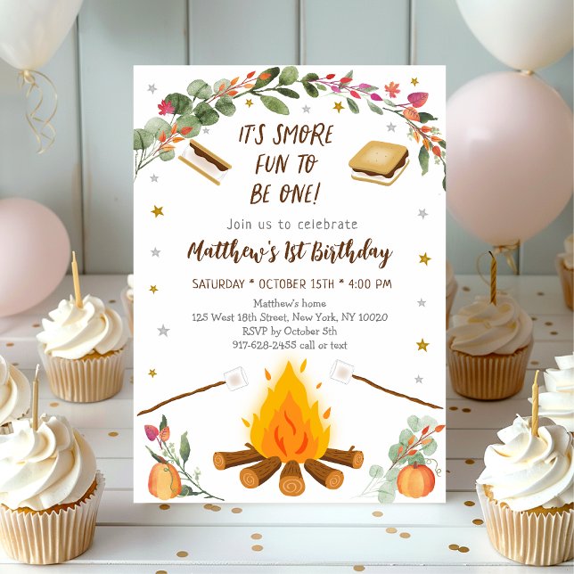 Invitación Primer cumpleaños de Fall S'mores Campfire (Subido por el creador)