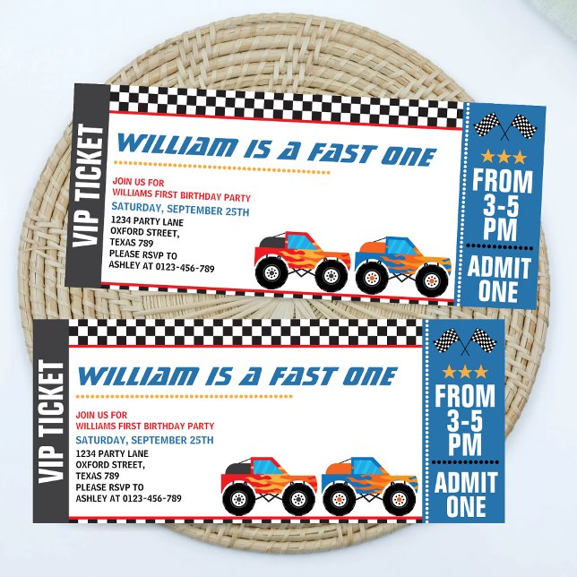 Invitación Primer cumpleaños de Fast One Monster Truck Race T (Subido por el creador)