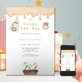 Invitación Primer cumpleaños de Feliz Día de Abejas