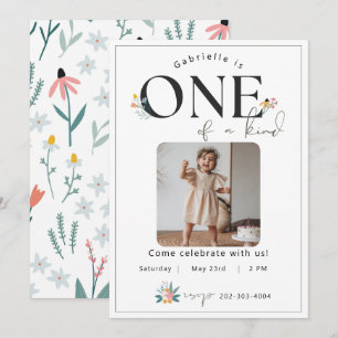 Invitación Primer cumpleaños de Flor silvestre - Vertical