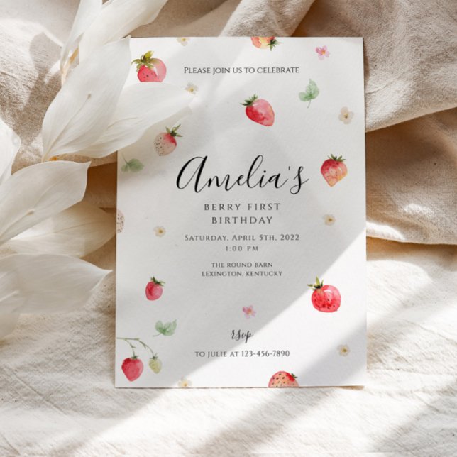 Invitación Primer cumpleaños de fresa (Subido por el creador)