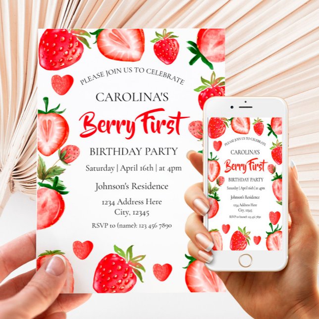 Invitación Primer cumpleaños de fresa (Subido por el creador)