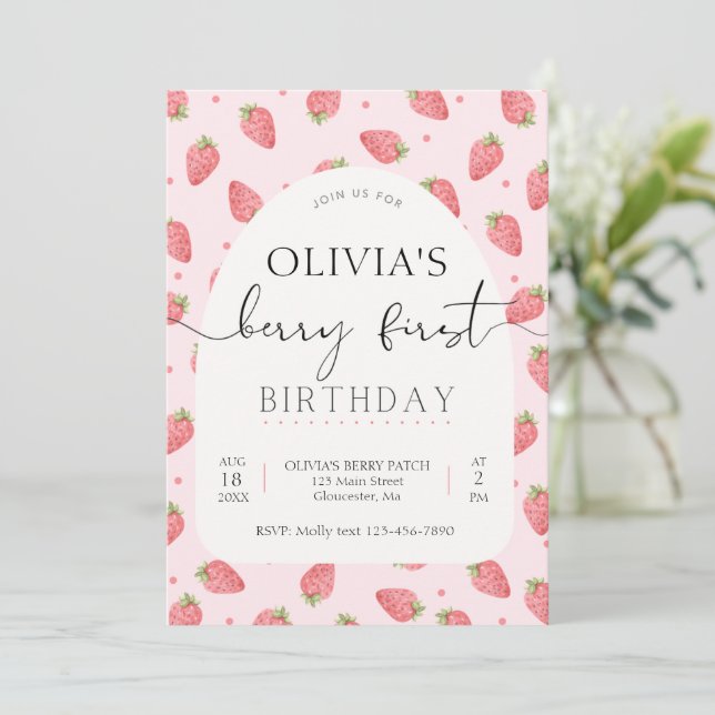 Invitación Primer cumpleaños de fresa Berry (Anverso de pie)