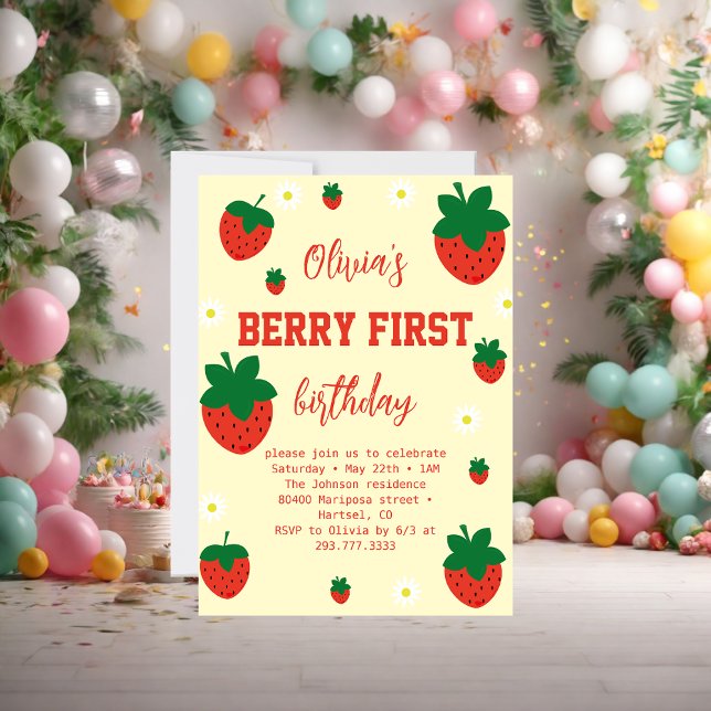 Invitación Primer cumpleaños de fresa Berry (Subido por el creador)