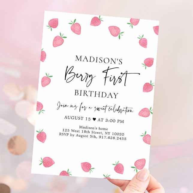 Invitación Primer cumpleaños de fresa Berry (Subido por el creador)