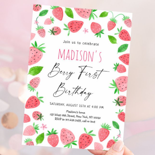 Invitación Primer cumpleaños de fresa Berry (Subido por el creador)
