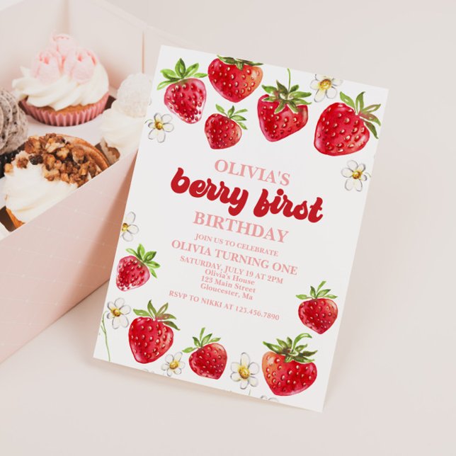 Invitación Primer cumpleaños de fresa Berry (Subido por el creador)
