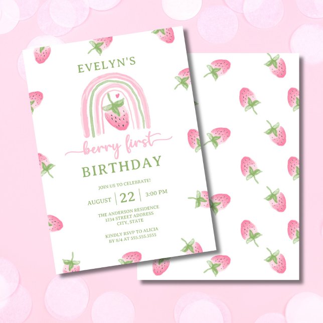 Invitación Primer cumpleaños de fresa Berry (Subido por el creador)