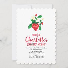Invitación Primer cumpleaños de fresa simple e ilustrado