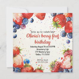 Invitación Primer cumpleaños de fresa y arándano