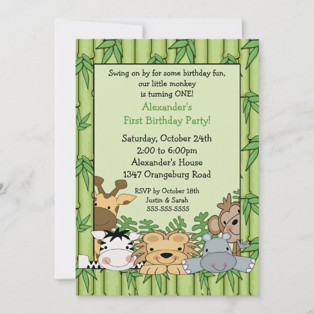 Invitación Primer cumpleaños de Fun Safari (Anverso)