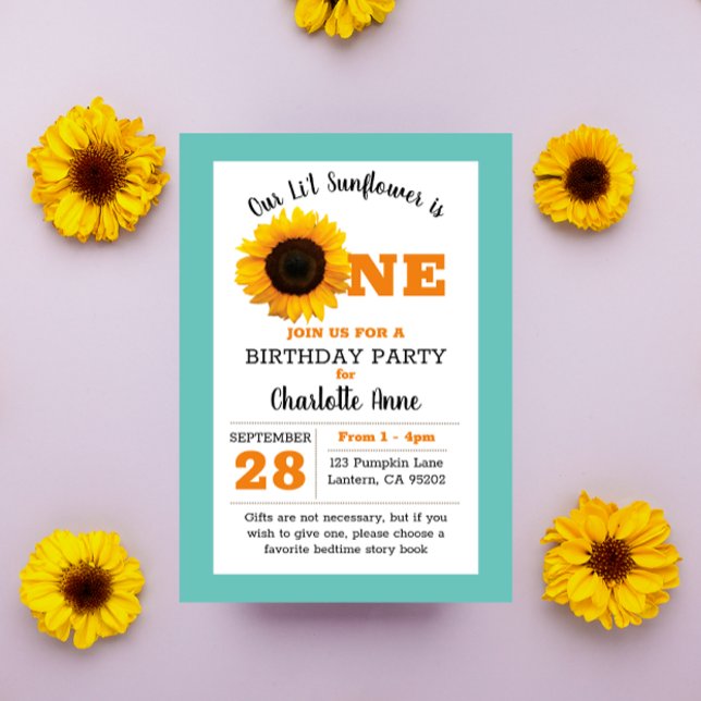 Invitación Primer cumpleaños de girasol (Subido por el creador)