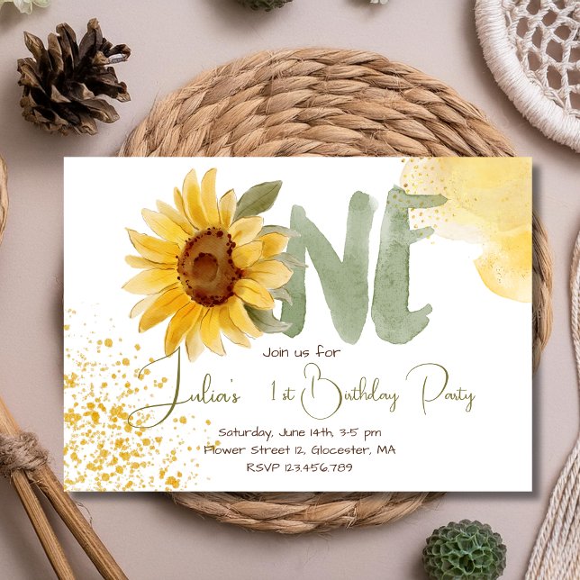 Invitación Primer cumpleaños de girasol acuarela (Subido por el creador)