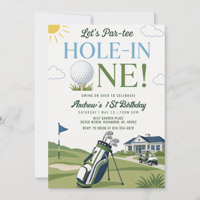 Invitación Primer Cumpleaños de Golf Personalizado (Anverso)