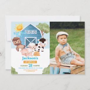 Invitación Primer cumpleaños de granja Invitar a los niños az