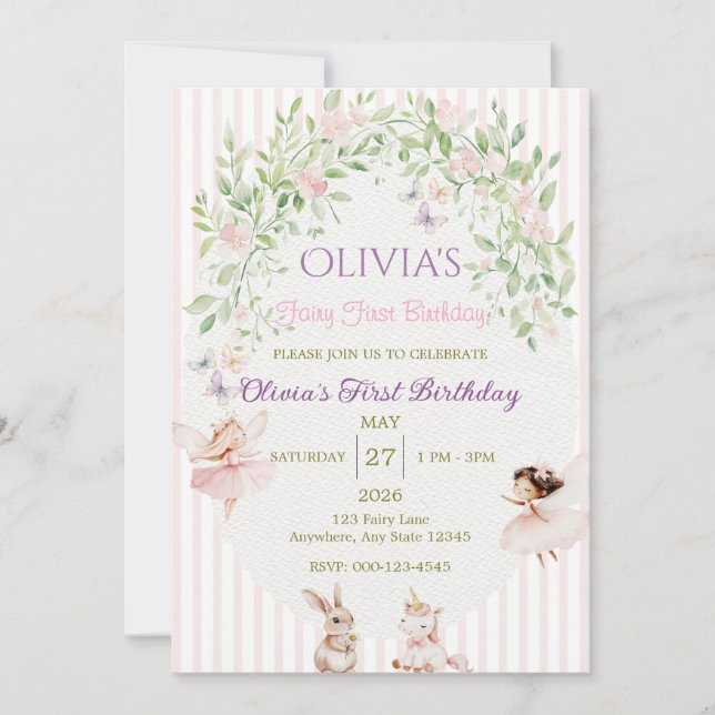Invitación Primer Cumpleaños de Hada (Anverso)