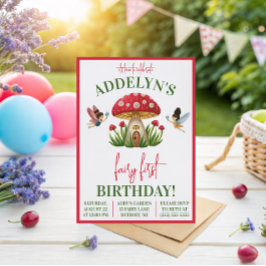 Invitación Primer Cumpleaños de Hada, Cumpleaños de Hongo de 
