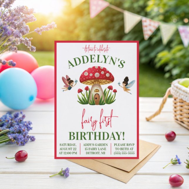 Invitación Primer Cumpleaños de Hada, Cumpleaños de Hongo de  (Subido por el creador)