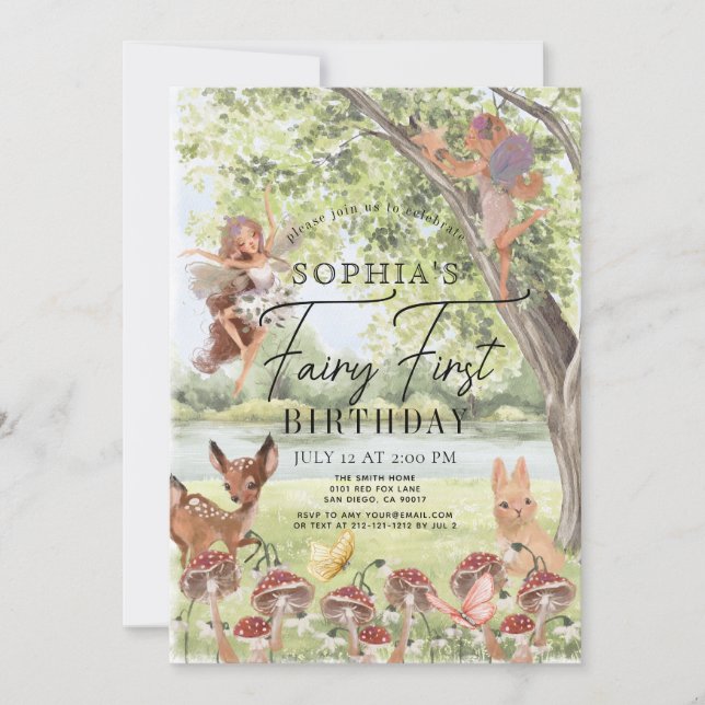 Invitación Primer cumpleaños de hadas forestales encantadas m (Anverso)