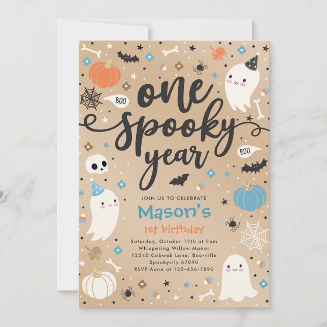 Invitación Primer cumpleaños de Halloween, año festivo (Anverso)
